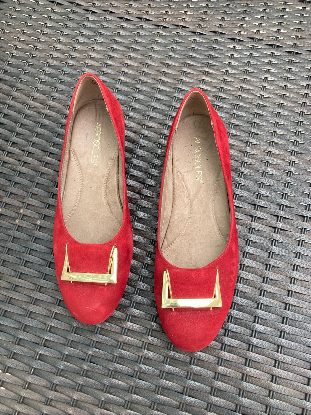 AEROSOLES Red Suede Flats with Gold Accent